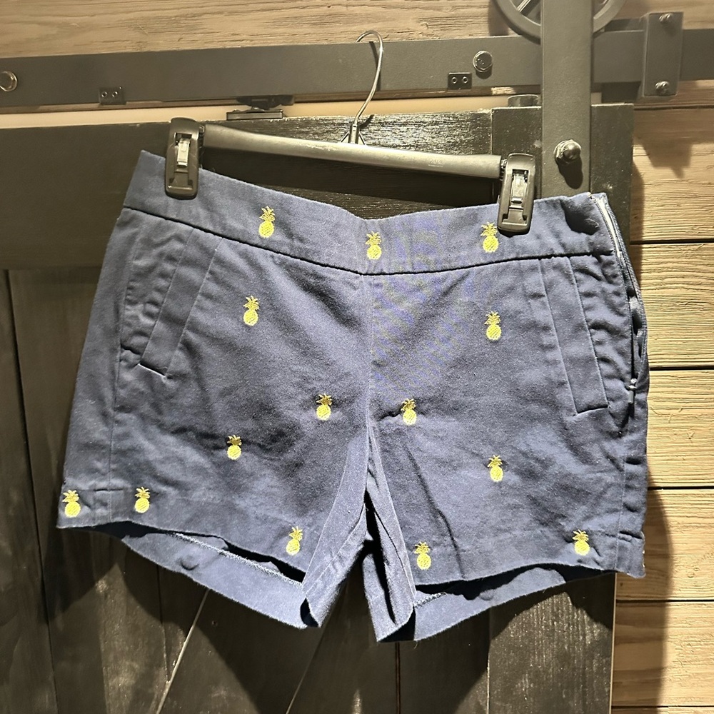 J. Crew Navy Shorts with Yellow Pineapple Embroidery